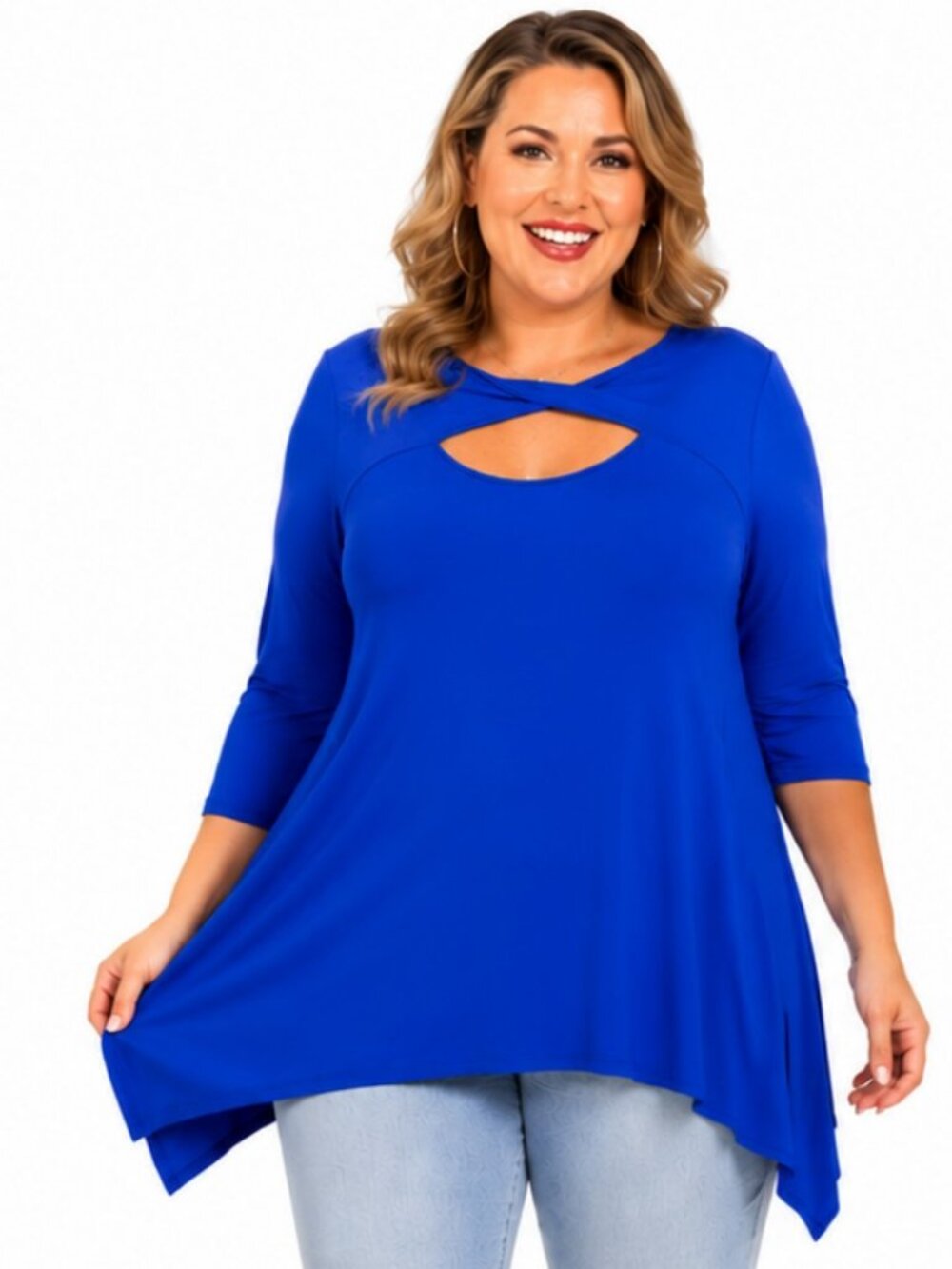 AnyWear by Catherines Royal Blue Twist Back Tunic Top 3X NWT Plus Size